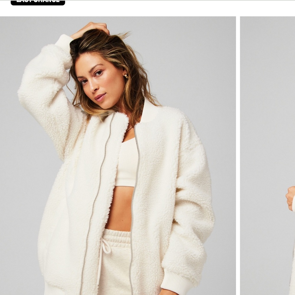 Fabletics Ivory Teddy Zip Jacket